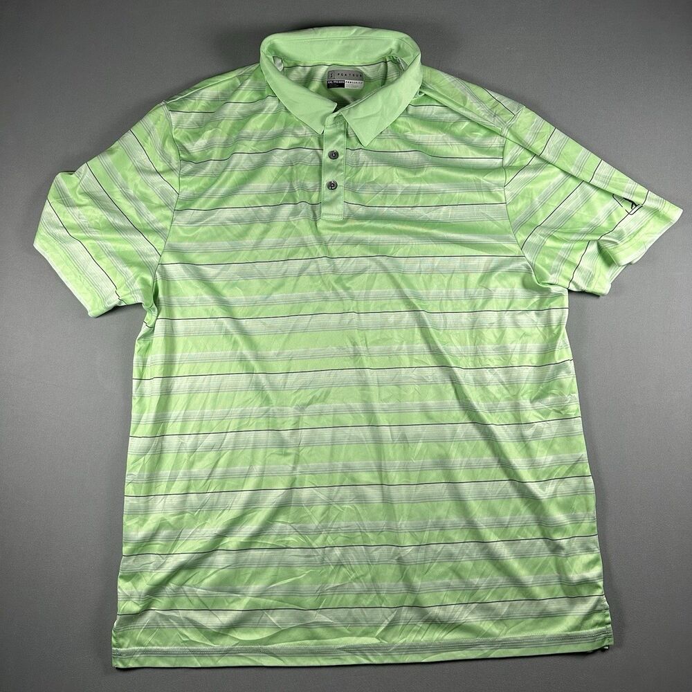 PGA Tour Pro Series Polo Mens XXL Lime Green Stripe Golf Athletic Fit